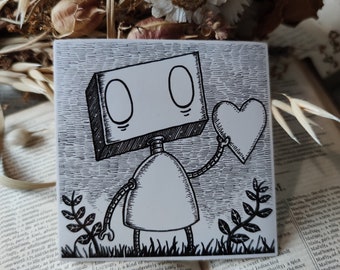 Heart Robot vinyl sticker- square sticker