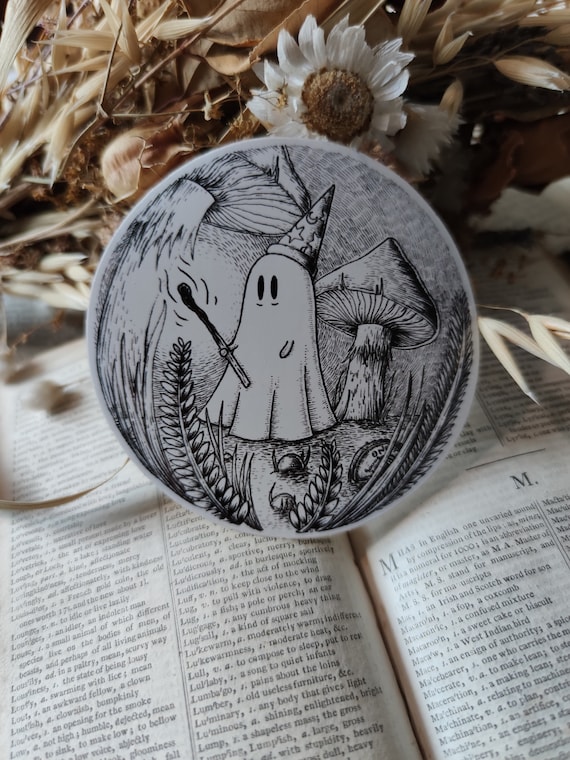 Wizard Ghost vinyl sticker- spooky fantasy laptop sticker