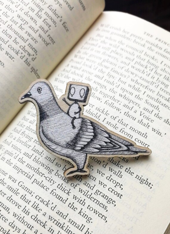 Robot on a Pigeon Wooden Pin Badge