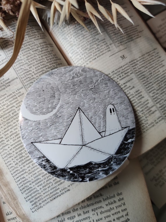 Paper Boat Ghost vinyl sticker- spooky laptop sticker