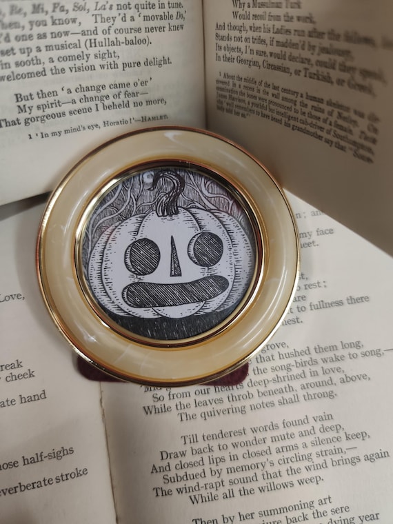 Little Pumpkin- miniature original ink drawing in round frame