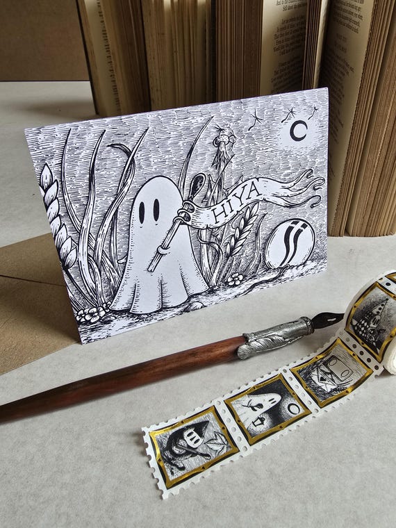 Hiya Ghost Greetings Card- a spooky blank card to say hello