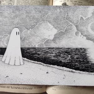 Ghost on a Lonely Beach - spooky art print