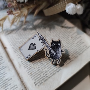 Solitär Simon schwarze Katze aus Holz Pin Abzeichen