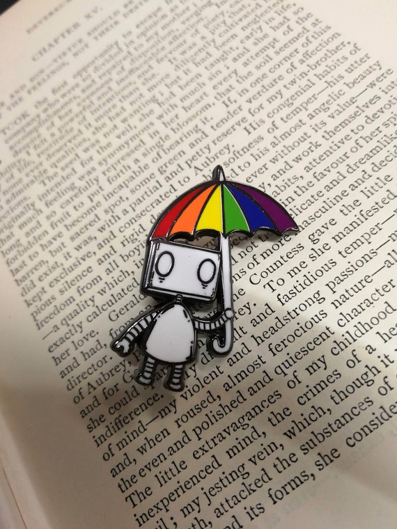 Rainbow Umbrella Robot Hard Enamel Pin Badge- LGBT Pride