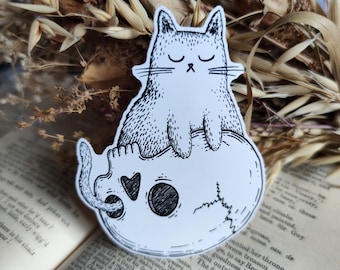 Skull Cat vinyl sticker- spooky cute laptop sticker