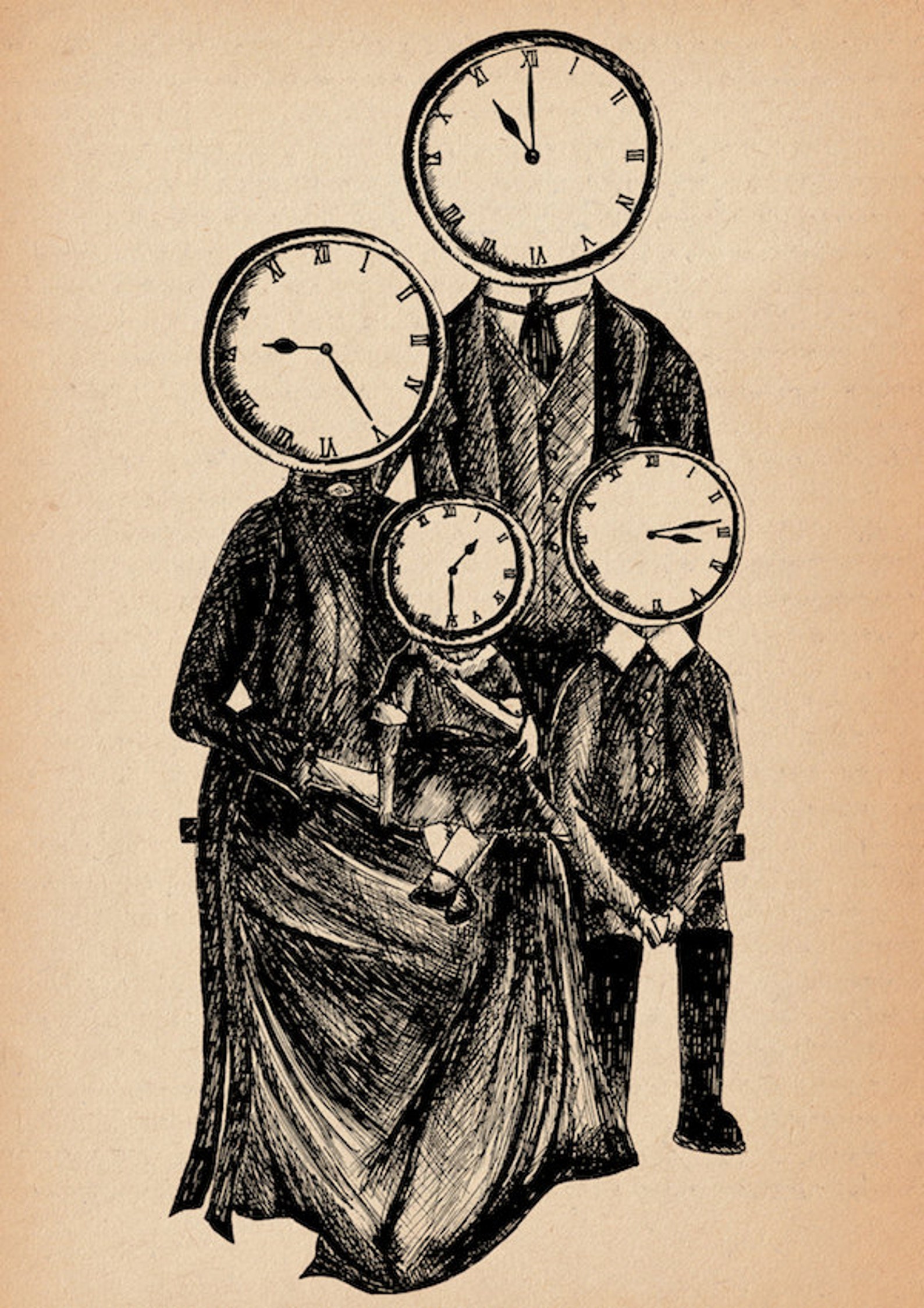 Family Time Gothic Pen and Ink Art Print Macabre Victoriana Etsy