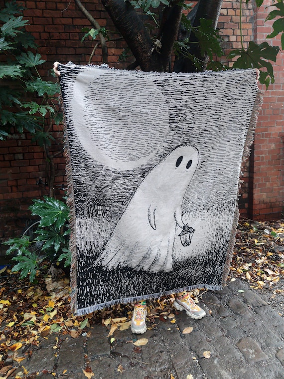 Wandering Ghost Tapestry- Jacquard Loom Woven Spooky Throw Blanket