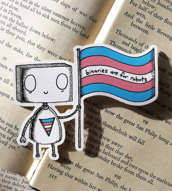 Binaries Are For Robots vinyl sticker- Trans pride laptop sticker