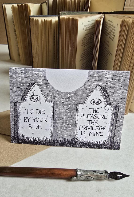To Die By Your Side Greetings Card- a romantic Smiths-inspired blank card