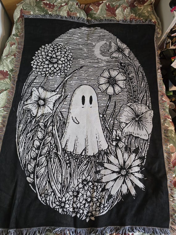 Meadow Ghost Tapestry- Jacquard Woven Spooky Throw Blanket Wall Hanging