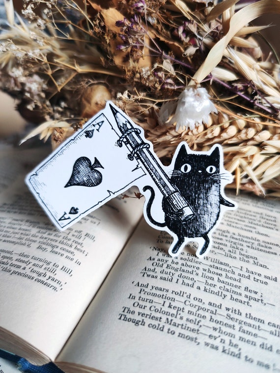 Solitary Simon vinyl sticker- cute black cat Ace of Spades laptop sticker