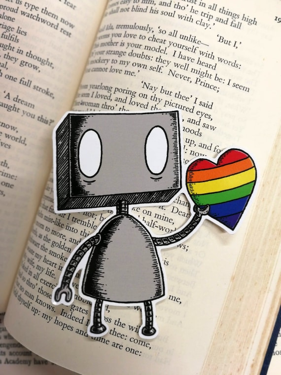 Rainbow Heart Robot vinyl sticker- LGBT pride laptop sticker