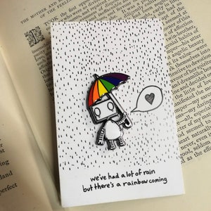 Rainbow Umbrella Robot Hard Enamel Pin Badge LGBT Pride image 2