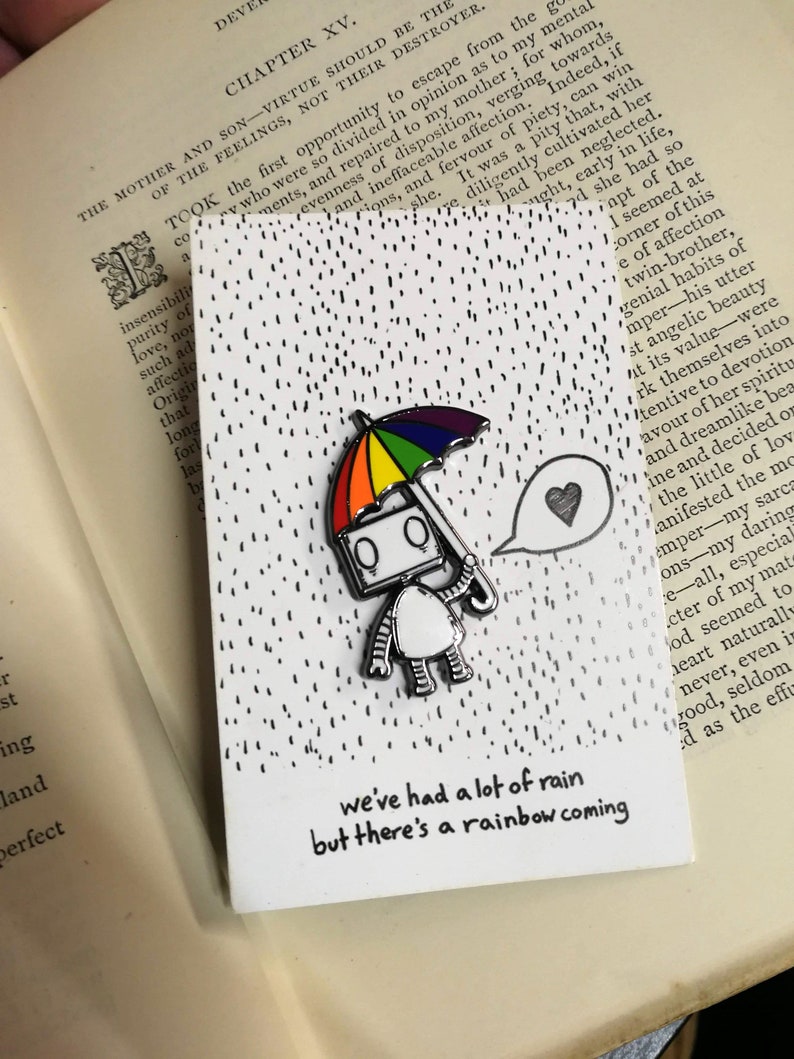 Rainbow Umbrella Robot Hard Enamel Pin Badge LGBT Pride image 2