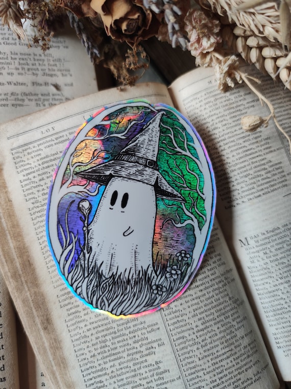 Ghost Wizard holographic vinyl sticker- cosmic fantasy laptop sticker