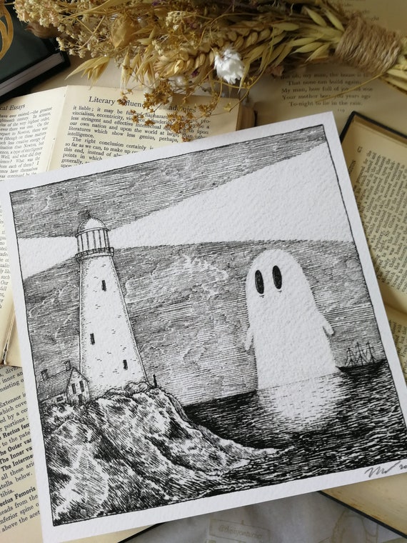 Lighthouse Ghost- Square Art Print With Poem