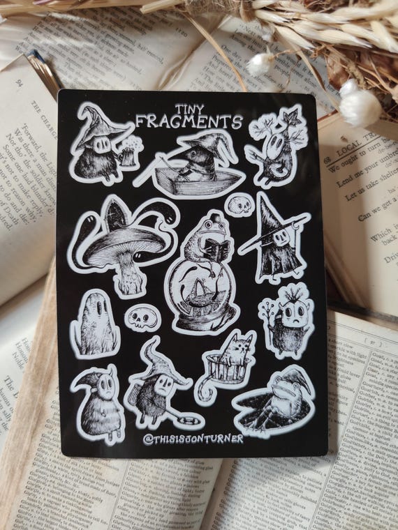 Tiny Fragments vinyl sticker sheet- collection of fourteen spooky little fantasy character stickers