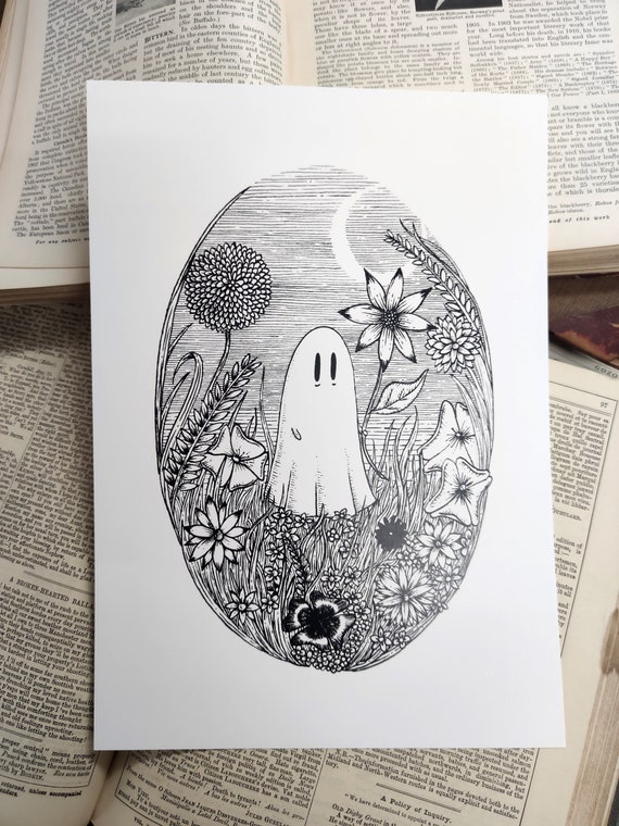 Meadow Ghost - spooky floral art print