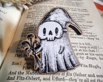 Skelly the Spooky Boyfriend Wooden Pin Badge- Cute gothic fantasy Pin