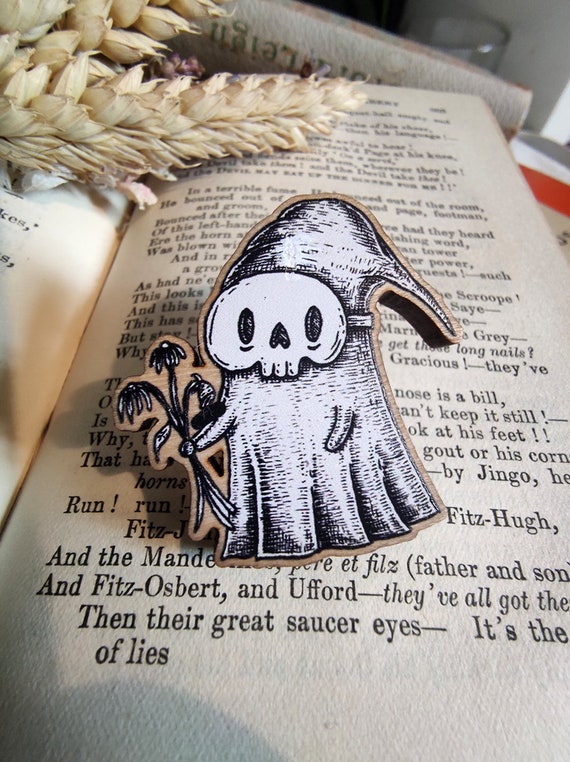 Skelly the Spooky Boyfriend Wooden Pin Badge- Cute gothic fantasy Pin