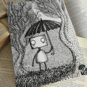On a Rainy Night- robot with umbrella art print