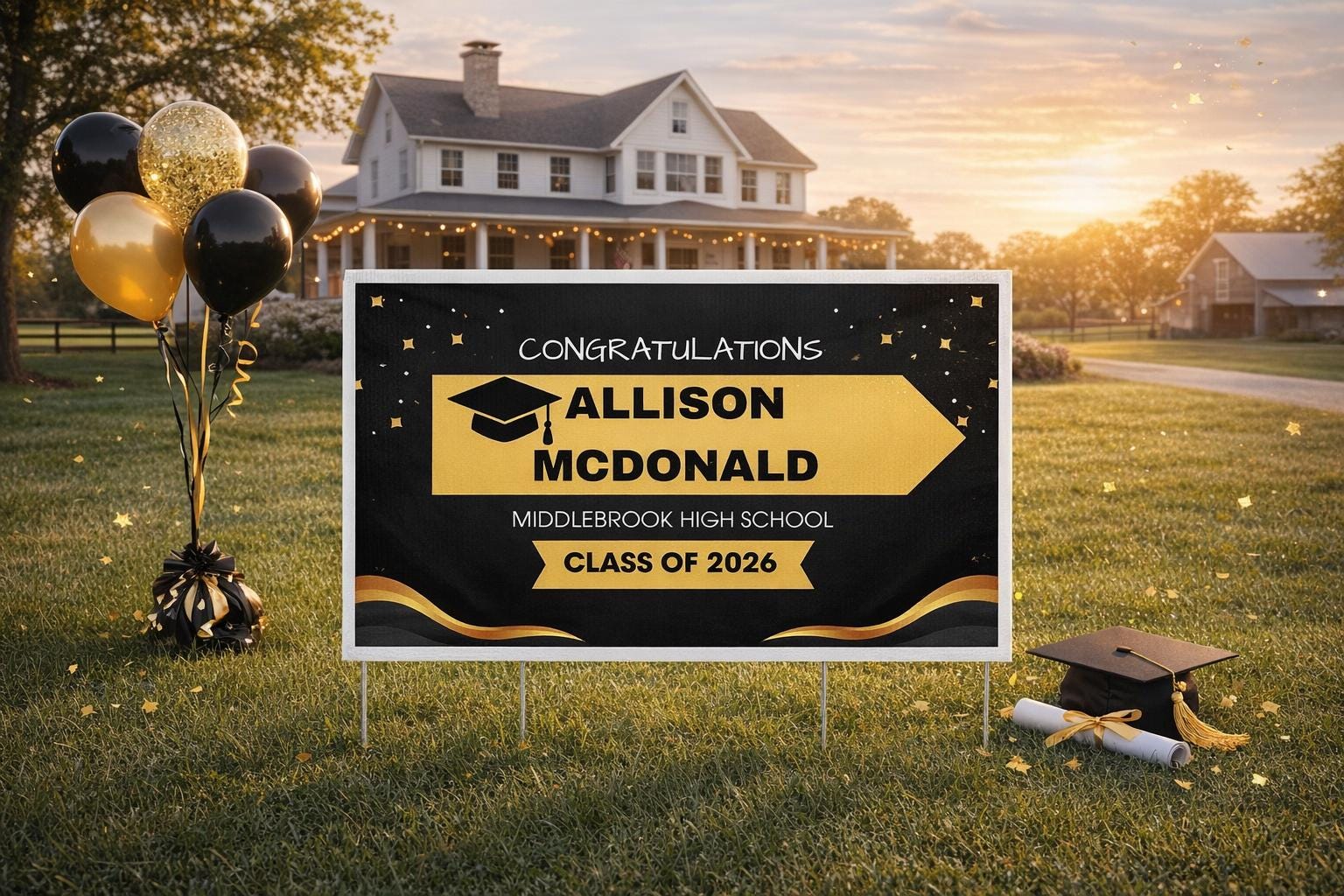 Black and Gold Graduation Yard Sign | Class of 2026 Lawn Sign ...