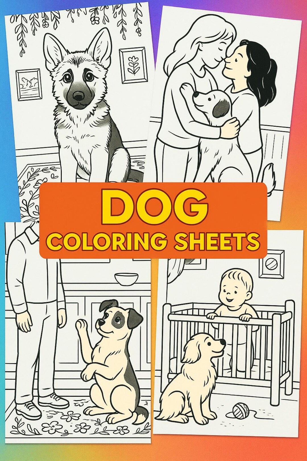 20 Digital Dog Coloring Pages | Instant Download, Cute Art, Printable ...