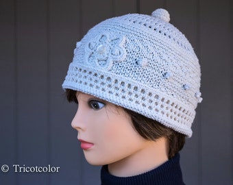 Bonnet femme tricotcolor COTON knit accessoiries mode femme printemps été tricot crochet chapeau béret knitting fil sans laine écru crème