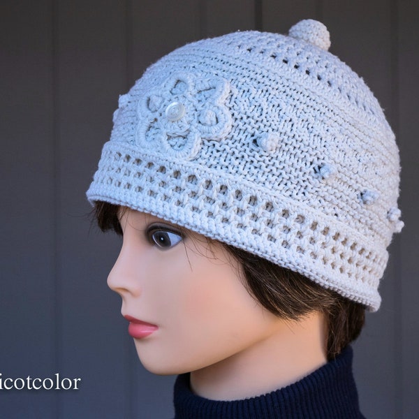 Bonnet femme tricotcolor COTON knit accessoiries mode femme printemps été tricot crochet chapeau béret knitting fil sans laine écru crème