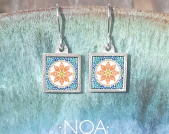 NOA Sterling Silver framed ceramic drop earrings. Made in the UK