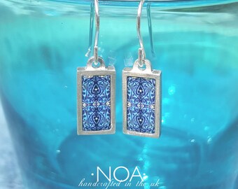 NOA Sterling Silver framed ceramic drop earrings. Made in the UK