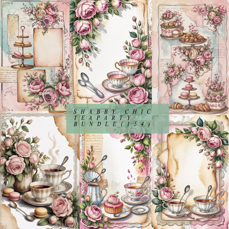 Shabby Chic Tea Party Junk Journal Kit, Vintage Rose Ephemera (digital ...