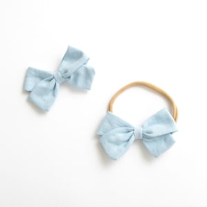 Baby Headband / Hair Bow Clip. light blue - nylon toddler boho holiday - hand tied hair bow