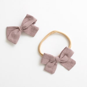 Baby Headband / Hair Bow Clip. light plum purple - nylon toddler boho holiday - hand tied hair bow