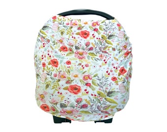 Carseat Cover / Nursing Cover. Stretchy, multi-use infant.  girl, floral, watercolor, pink