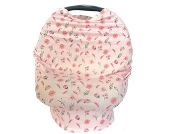 Carseat Cover / Nursing Cover. Stretchy, multi-use infant. girl floral, flower, pink, watercolor
