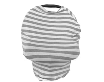 Carseat Cover / Nursing Cover. Stretchy, multi-use infant. boy, girl, neutral, gray stripe