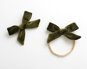 Olive Holiday Head Band with Velour Bow 