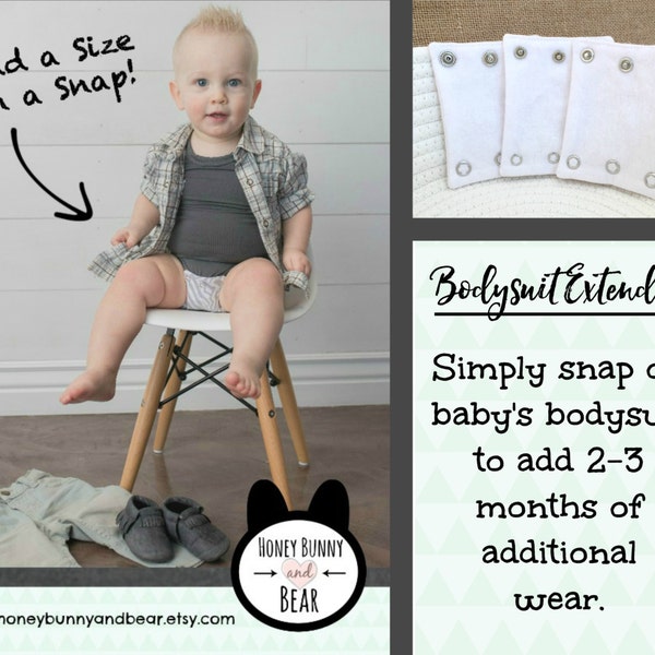 BABY BODYSUIT EXTENDERS - Add length to baby's onesies. Also great for cloth diapered and tall  babies! Fits Carters and all major brands!!