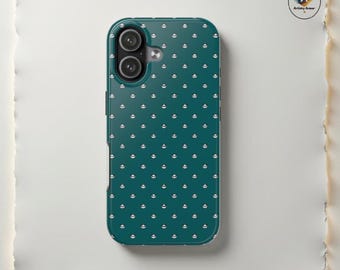 Funda para teléfono con estampado de panda turquesa y lunares, estilo minimalista kawaii Y2K.