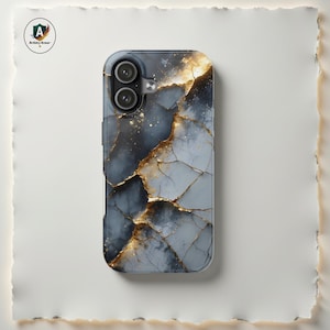 Kintsugi Charcoal Gold Phone Case for iPhone 17-11, Samsung S25-S21, Kintsukuroi Art Two Layer Case, Artisan iPhone Cover Kintsugi for Him