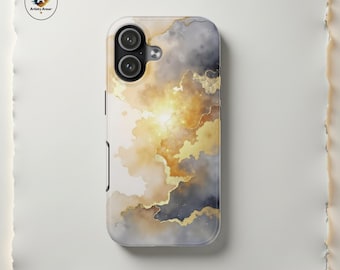 Gold Nebula Kintsugi Phone Case, Abstract Celestial Space Art Cover
