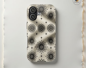 Sunflower Mandala Phone Case, Boho Indie Botanical Pattern Cover