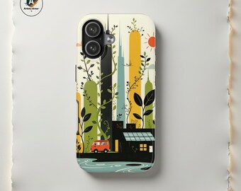 Eco City Solarpunk Phone Case, Whimsical Sustainable Urban Nature Cover