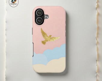 Gold Dove Holy Spirit Phone Case, Pastel Cloud Christian iPhone Cover, Faith Luxury Samsung Galaxy Shell, Religious Aesthetic Spiritual Gift