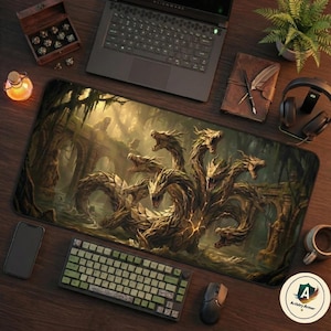 9 Headed Wood Hydra Deskpad, Tabletop RPG Mat, Swamp Encounter Map, Dungeon Master Mat, Dice Rolling Pad, Playing Mat Proxy War of the Ninth