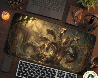 9 Headed Wood Hydra Deskpad, Tabletop RPG Mat, Swamp Encounter Map, Dungeon Master Mat, Dice Rolling Pad, Playing Mat Proxy War of the Ninth