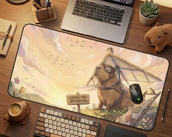 Alfombrilla de escritorio Capybara Hangel Glider, Arte "¿Qué pasaría si volaras?", Regalo para renovar tu espacio de trabajo y concentrarte en el Zen
