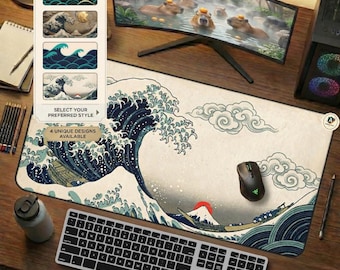 Alfombrilla de escritorio Wave, alfombrilla decorativa Wabi Sabi color verde azulado y dorado, alfombrilla oceánica japonesa